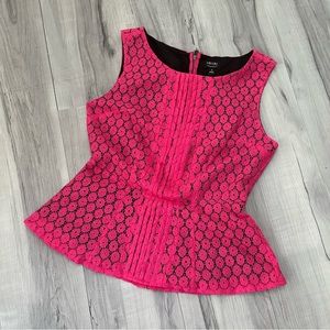 NICOLE MILLER Blouse Women Size Small Hot Pink Sleeveless Flare Waist Lined Lace